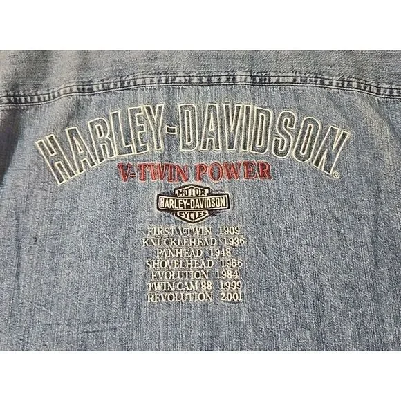 Vintage Harley Davidson Embroidered Blue Denim Button Down Shirt Men's Size 2XL - Picture 3 of 9